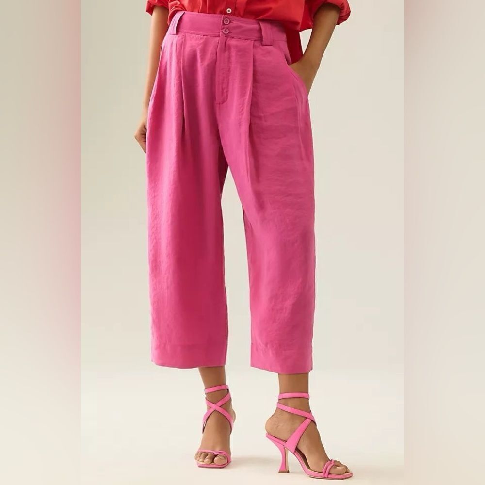 By Anthropologie | Cropped Pleated Trousers Pink Pants